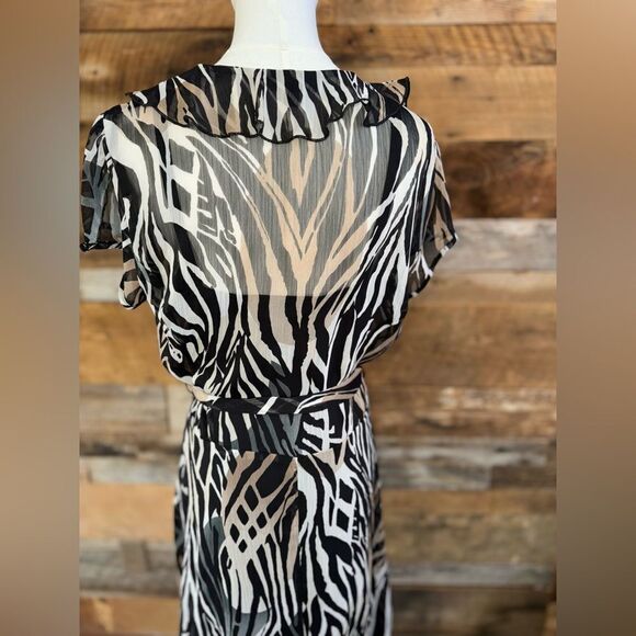 MSK Zebra Animal Print Sheer A-Line tie Dress black liner - Picture 5 of 10